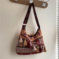 Ethnic style crossbody bag with vibrant geometric patterns and colorful tassels - Multicolor Pattern (Style 1)