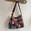 Ethnic bohemian crossbody bag with colorful jacquard patterns and stylish tassel accents - Retro Tribal Totem (Style 2)