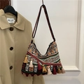 Ethnic bohemian hobo bag with colorful geometric patterns and decorative tassels - Bohemian Rhombic Pattern (Style 3)