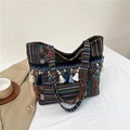 Ethnic woven tote bag with bohemian patterns and colorful decorative tassels - Bohemian Woven (Style 6)
