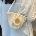 Sac bandoulière tissé main blanc crème avec vagues arc-en-ciel et fleur de tournesol - Style 2 Tournesol Blanc