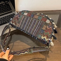 Ethnic woven crescent shoulder bag with colorful geometric patterns and fringe - Style 6