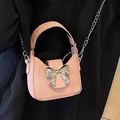 Rosa Mini-Umhängetasche mit silberner Kette, Schleife und mattem Finish für Damen - Rosa
