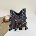 Bohemian woven tote bag with colorful geometric patterns and fringe tassels - Style 6