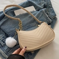 Off-white felt underarm bag with V-quilted stitching and gold chain detail - Khaki With Pom-Pom Pendant