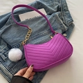 Purple V-quilted felt hobo bag with white fuzzy pompom charm and golden hardware - Purple With Pom-Pom Pendant