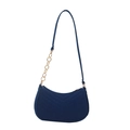 Navy blue quilted felt crescent shoulder bag with gold chain strap detail - Blue Without Charm
