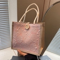 Borsa in lino jacquard rosa con manici in corda e chiusura con bottone in legno - Rosa Stile Bottone