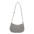 Gray felt baguette shoulder bag with V-shaped herringbone stitching and gold chain - Grey Without Pendant