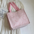 Sac fourre-tout à fleurs roses avec texture rose 3D et bandoulières tissées durables - Grand / Rose