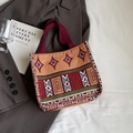 Borsa tote etnica vintage con motivi geometrici a rombi e tracolla color bordeaux - Piccolo / Borgogna