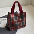 Borsa tote vintage in tela a quadri con manici rossi per il pendolarismo quotidiano - Piccolo / Senza Ciondolo / Rosso