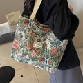 Bolso tote de flores en tela jacquard con correas anchas de tejido para el hombro - L Verde