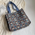 Borsa tote bohémien con motivo geometrico colorato e tracolla blu in tessuto - Blu Grande