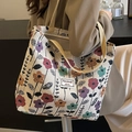 Bolso tote grande de lona jacquard con estampados florales vintage y correas - Rojo Vino Grande