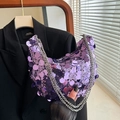 Borsa hobo con paillettes viola scintillanti e catene argentate per la sera - Viola