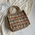 Bohemian style woven tote bag with colorful geometric patterns and thick webbing handles - Khaki Small