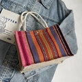 Bunte Ethno-Webtasche mit Baumwollseil-Griffen und lebendigen geometrischen Mustern - Orange Baumwollseil Stil