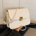 Bolso bandolera blanco minimalista con cierre de giro dorado y acabado de piel PU - Blanco Roto