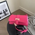 Vibrant rose pink small square shoulder bag with gold H clasp and knotted strap - Rose Red