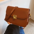 Bolso bandolera cuadrado marrón oscuro clásico con hebilla metálica dorada - Marrón
