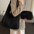 Black suede tote bag set with matching pouch for minimalist commute style - Black
