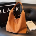 Caramel suede hobo shoulder bag with smooth leather strap for autumn winter commute - Brown
