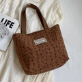 Sac fourre-tout marron en velours côtelé à motif floral vintage et larges anses tissées - Petit Café