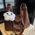 Dark brown retro hobo bag with lace-up detail and star plush charm on shoulder strap - With Plush Star Pendant / Coffee