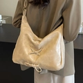 Sac hobo beige surdimensionné avec lanières croisées et nœud en cuir PU souple de qualité - Sans Pendentif / Kaki