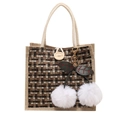 Sac en lin avec tissage à carreaux, bouton en bois et breloque cerise douce - Style Bouton Noir Avec Pendentif Cerise Blanc