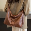 Grand sac cabas en simili cuir marron foncé avec lacets et détails de nœuds - Sans Pendentif / Café
