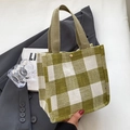 Green and white checkered tote bag in small size with magnetic gold snap closure - Green Small No Pendant
