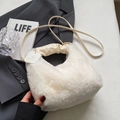 Plush cream faux fur crossbody bag with pleated scrunchie handle and long shoulder strap - Off White