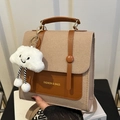 Khaki vilt en bruin lederen crossbodytas met een witte pluche wolkenhanger - Met Witte Lange Benen Wolk Hanger / Khaki