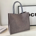 Borsa tote in lino grigio scuro alla moda con manici robusti per studentesse universitarie - Senza Ciondolo / Grigio