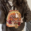 Böhmischer Mini-Webrucksack mit ethnischen geometrischen Mustern und bunten Quasten - Orange