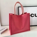 Borsa tote in lino rosso rosa con trama intrecciata e doppi manici per studentesse - Senza Ciondolo / Rosa
