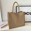 Grande borsa tote in lino minimalista marrone chiaro per studenti e uso quotidiano - Senza Ciondolo / Cachi
