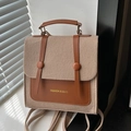 Retro khaki felt backpack with brown leather straps and gold metal buckles - Without Pendant / Khaki