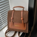 Retro dark brown felt backpack with tan leather details and gold lettering accents - Without Pendant / Brown