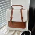 Chic white felt and brown leather crossbody bag with Fashion & Bags lettering - Without Pendant / White