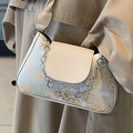 Baguette-Tasche mit chinesischem Brokatmuster und goldener Blumenkette für Damen - Cremeweiß Landschaft