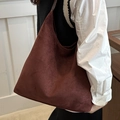Minimalist large burgundy faux suede tote bag with single shoulder strap for women - Brown