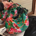 Ethnic hobo shoulder bag with green base and red peony peacock print patterns - Green