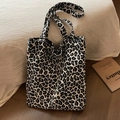 Large capacity leopard print canvas tote bag for women with wide shoulder straps - Leopard Print Black