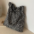 Chic zebra print canvas tote bag for women featuring large capacity and twin handles - Black Zebra Print