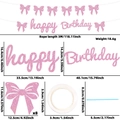 Pink glitter Happy Birthday banner set with butterfly decor and assembly accessories - Pink Bow Connected Happy Birthday Banner
