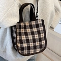 Borsa tote retrò a scacchi marroni con tracolla regolabile e manici in tessuto - Senza Ciondolo / caffè