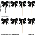 Detail view of 8 black satin bow cake toppers with precise dimensions 16.3x8.7cm - Double Layer Black Bow Cake Topper